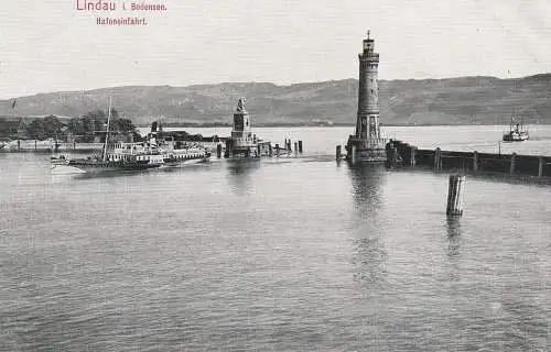 BINNENSCHIFFE - BODENSEE, Fährschiff "RHEIN" in Hafen Lindau, ca. 1905