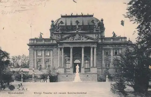 6200 WIESBADEN, Königl. Theater und Schillerdenkmal, 1906, Verlag Boogaart