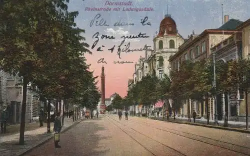 6100 DARMSTADT, Rheinstrasse, Ludwigssäule, 1919