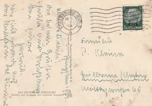 DEUTSCHES REICH - ELSASS, Michel 4, AK Einzelfrankatur Strassburg - Heilbronn 1941