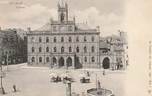 0-5300 WEIMAR, Kleiner Wochenmarkt vor dem Rathaus, Litfaßsäule, 1905, Trenkler