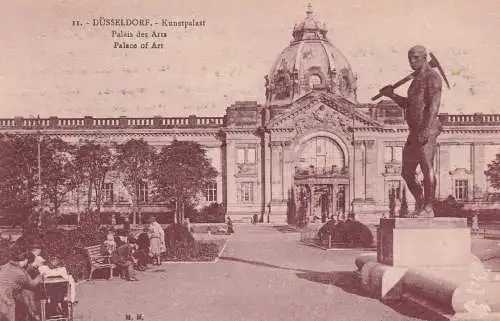 4000 DÜSSELDORF, Kunstpalast, belebte Szene, Kinderwagen, franz. Besatzungszeit