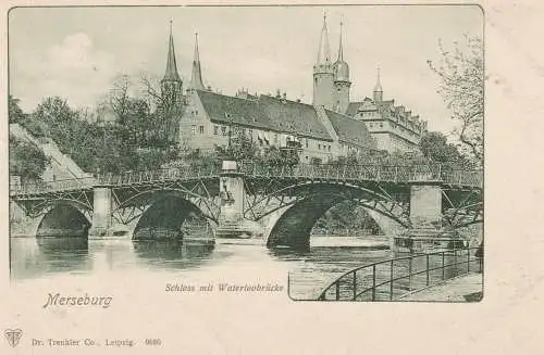 0-4200 MERSEBURG,.Waterloobrücke vor dem Schloß, ca. 1900, Verlag Trenkler