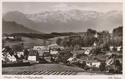 7988 WANGEN, Blick über den Ort auf die Wolfgangkapelle, 1952