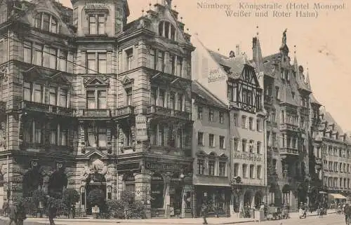 8500 NÜRNBERG, Hotel Monopol / Weißer und Roter Hahn, belebte Szene