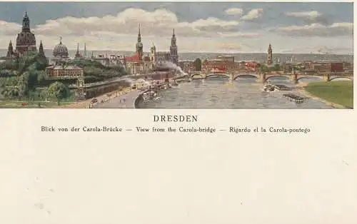 0-8000 DRESDEN, Künstler-Karte, "Blick von der Carola - Brücke", Verlag Adler