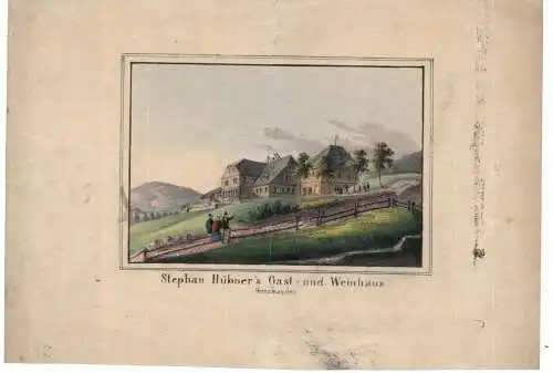 NIEDER - SCHLESIEN - Stephan Hübner's Gast- und Weinhaus, Grenzbaude, colorierter Kupferstich, 19,7 x 14 cm