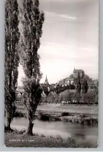 3550 MARBURG, Blick über die Lahn auf den Ort, 1961