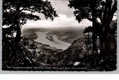 5330 KÖNIGSWINTER, Blick vom Drachenfels auf Nonnenwerth, 1964, ungewöhnliche Ansicht