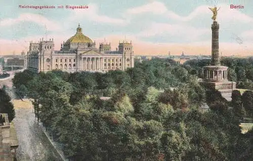 1000 BERLIN - TIERGARTEN, Reichstag und Siegessäule, 1908