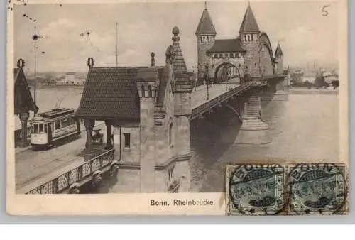5300 BONN, Rheinbrücke, Blick nach Beuel, Strassenbahn, 1911
