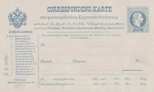 ÖSTERREICH - 1881, Rohrpost Ganzsache RP5 I