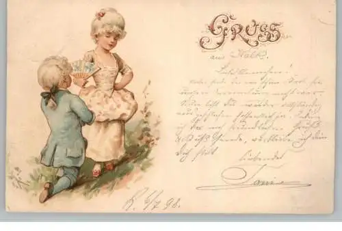KINDER - Kinderpaar in historischen Kostümen, Lithographie 1898