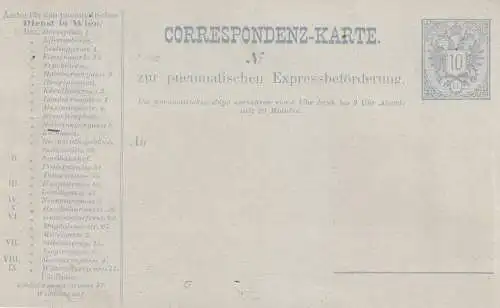 ÖSTERREICH - 1890, Rohrpost Ganzsache RP9a II