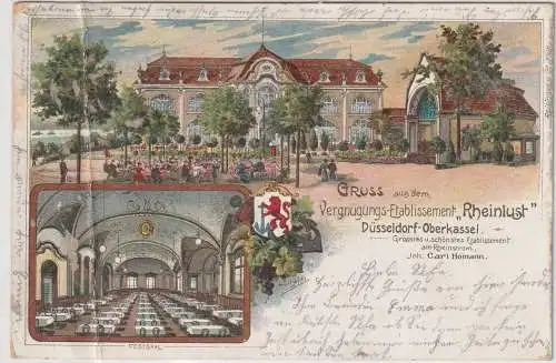 4000 DÜSSELDORF - OBERKASSEL, Rheinlust, Lithographie 1901, Querknick