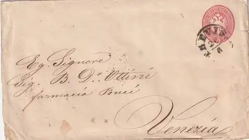ÖSTERREICH - 1863, LOMBARDEI / VENETIEN, Ganzsachenumschlag U10, von Tarvis nach Venedig