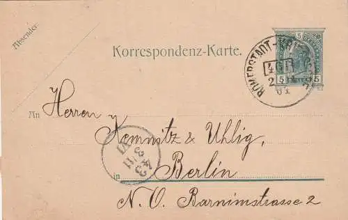 TSCHECHIEN - 1904, Österr. Ganzsache mit Bahnpost Römerstadt - Kriegsdorf Zug 461