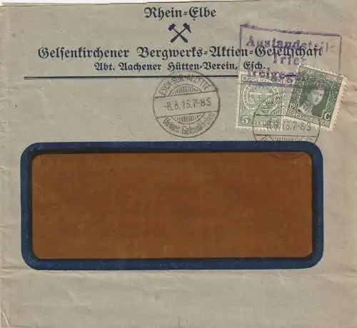LUXEMBURG - 1916, Aachener Hütten-Verein Esch - sur - Alzette, Usines Gelsenkirchen, Brief mit Zensur Trier