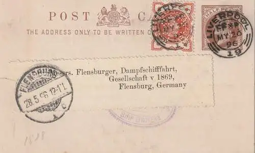 UK - 1896, Postal Stationery to Germany, Stott, Coker & Co. Liverpool, Perfin