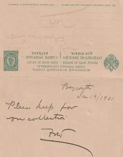 RUSSLAND - 1895, Russische Post in der Levante / Libanon, GA P2 mit Antwortkarte, Beirut - Birmingham