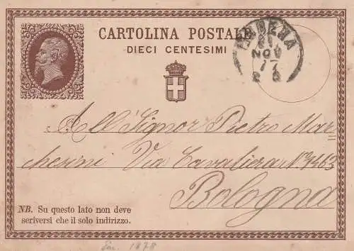 ITALIA - 1877, GA P1 nach Bologna