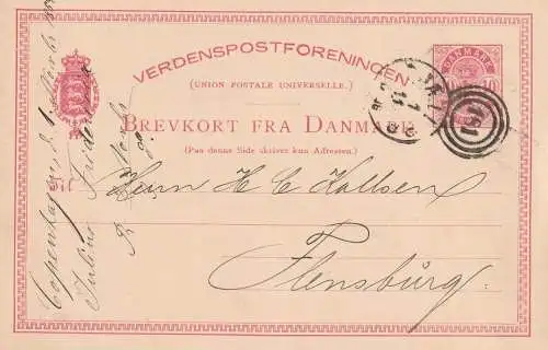 DANMARK - 1884, GA P20, Nummernstempel 181, Kopenhagen - Flensburg