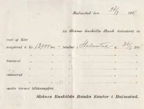 SVERIGE / SCHWEDEN - 1899, Privat Kartenbrief / Kortbref Skanes Enskilda Banks Kontor Halmstad