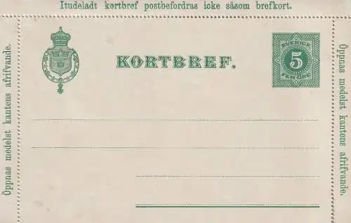 SVERIGE / SCHWEDEN - 1891, Kartenbrief / Kortbrief K3 komplett