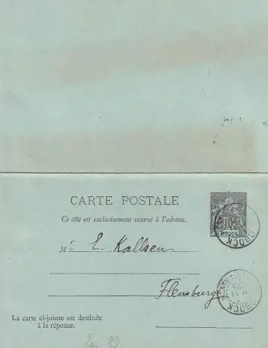OBOCK - 1895, 10 c. Postal Stationery Reply Card to Flensburg, top condition