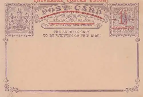 AUSTRALIA - VICTORIA - 1894, Postal Stationery, 1 1/2 on 2 d.Ov., UPU card
