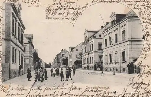 0-9800 LIMBACH, Chemnitzerstrasse 1909, belebte Szene, seitl. kl. Einriss