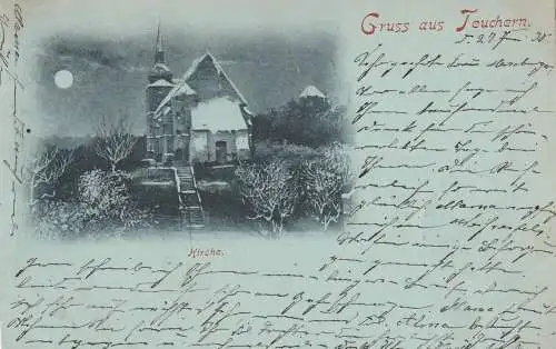 0-4855 TEUCHERN, Kirche im Schnee, Mondscheinkarte, 1898