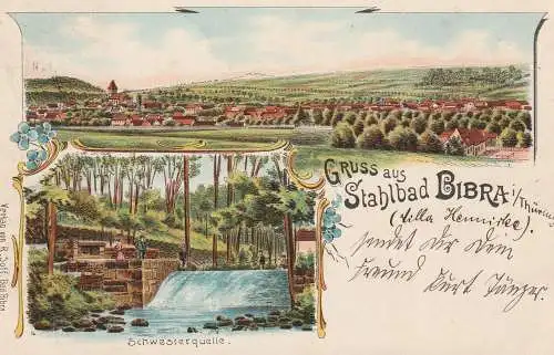 0-4802 BAD BIBRA, Lithographie, Schwesterquelle, Gesamtansicht, 1902