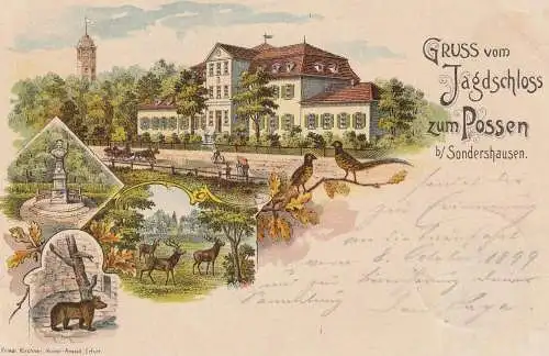 0-5400 SONDERSHAUSEN - POSSEN, Lithographie 1899, Jagdschloss zum Possen, 4 Ansichten