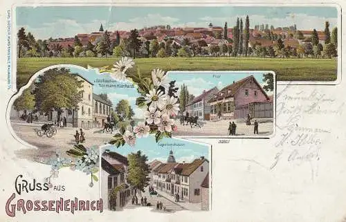 0-5403 GREUSSEN - GROSSENEHRICH, Lithographie, Gasthaus Klänhardt, Post, Capellenstrasse, Gesamtansicht