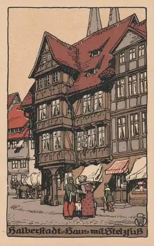 0-3600 HALBERSTADT, Steindruck, Haus mit Stelzfuss