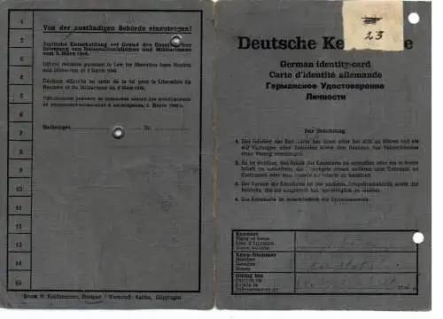 AUSWEIS / PASSPORT / CARTE D'IDENTITE, Deutsche Kennkarte, 1946 Groß - Gerau