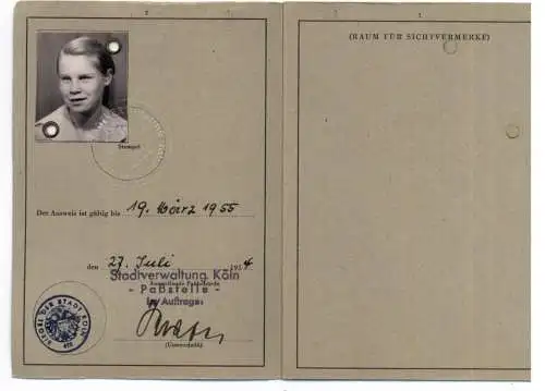 AUSWEIS / PASSPORT / CARTE D'IDENTITE, Kinderausweis als Passersatz, Bergisch Gladbach 1954