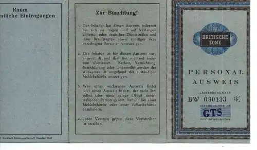 AUSWEIS / PASSPORT / CARTE D'IDENTITE, Personalausweis Britische Zone, 1951, Stettin - Neustadt - Leverkusen