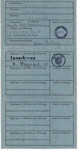 AUSWEIS / PASSPORT / CARTE D'IDENTITE, Personalausweis Britische Zone, 1951, Stettin - Neustadt - Leverkusen