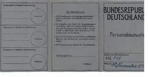 AUSWEIS / PASSPORT / CARTE D'IDENTITE, Personalausweis Bundesrepublik Deutschland 1957