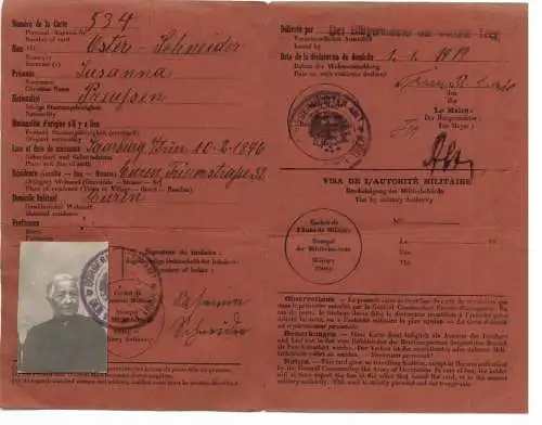 AUSWEIS / PASSPORT / CARTE D'IDENTITE, Personalausweis der franz. Besatzung, Euren-Trier 1919