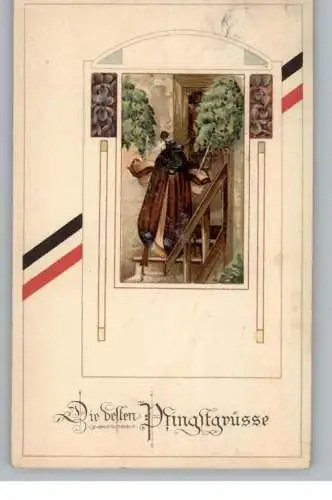 PFINGSTEN / PENTECOST / PENTECOTE - Maikäfer bringt Pflanzen, Kaiserfarben, 1916, Präge - Karte, embossed / relief
