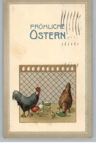 OSTERN / EASTER / PAQUES - Hühnerfamilie, Präge - Karte / embossed / relif, 1917
