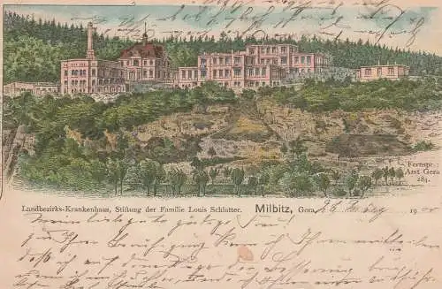 0-6500 GERA - MILBITZ, Lithographie 1900, Landbezirks-Krankenhaus