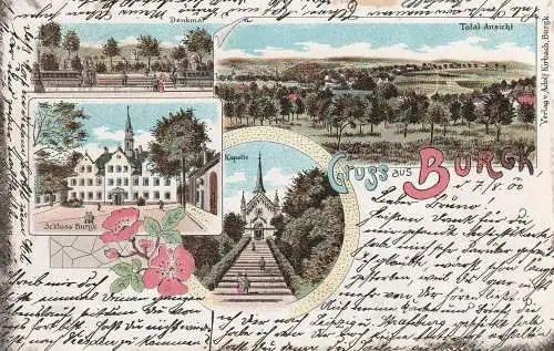0-6550 SCHLEIZ - BURGK, Lithographie 1900, Schloß, Kapelle, Denkmal, Gesamtansicht