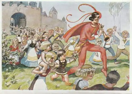 3250 HAMELN, Der Rattenfänger v..., Künstler-Karte Max Henze - Dessau, Offiz. Festpostkarte Nr.6 zur 650-Jahr Feier, 193