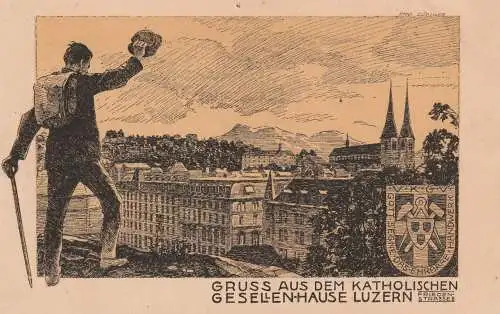 CH 6000 LUZERN LU, Gruß aus dem katholischen Gesellenhaus (Kolping) Luzern Friedenstrasse, keine AK-Rückseite