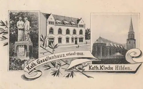 4010 HILDEN, Kolping-Denkmal, kath. Gesellenhaus, kath. Kirche, 1908