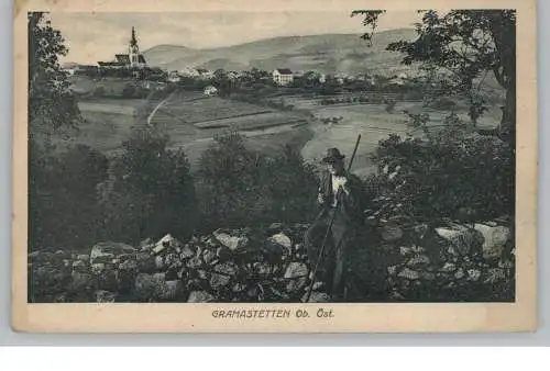A 4201 GRAMMASTETTEN, Blick auf den Ort, im Vordergrund Hirte, 1913